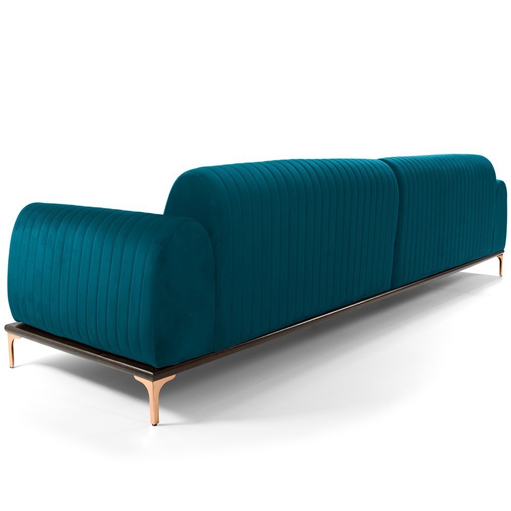 Sofá 3 Lugares Para Sala de Estar Molino 180 cm D02 Veludo Azul Turquesa B-66 - Lyam Decor