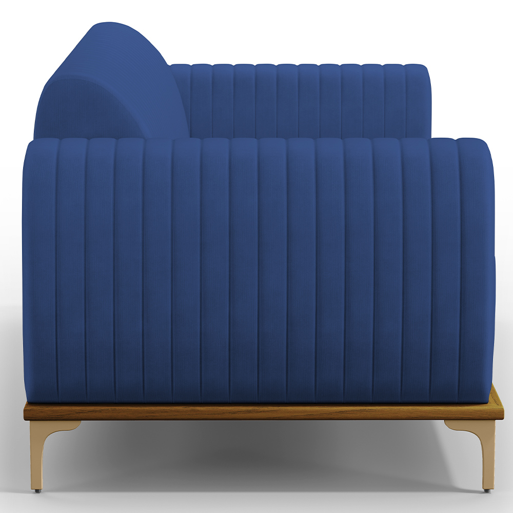 Sofá 3 Lugares Para Sala de Estar Molino 180cm D02 Pés D'Ouro Veludo Azul Marinho C-304 - Lyam Decor