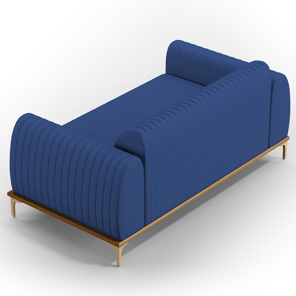 Sofá 3 Lugares Para Sala de Estar Molino 180cm D02 Pés D'Ouro Veludo Azul Marinho C-304 - Lyam Decor