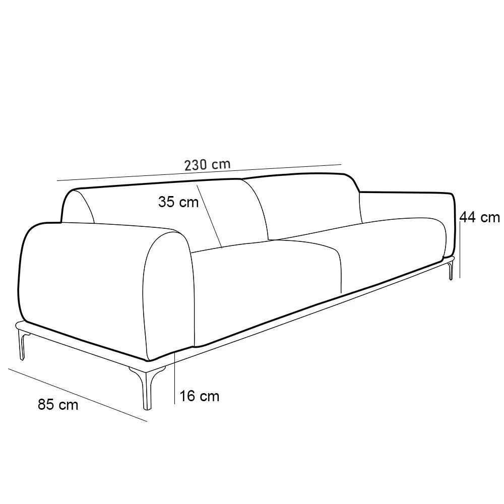 Sofá 3 Lugares Para Sala de Estar Molino 230 cm D02 Linho Chumbo B-163- Lyam Decor