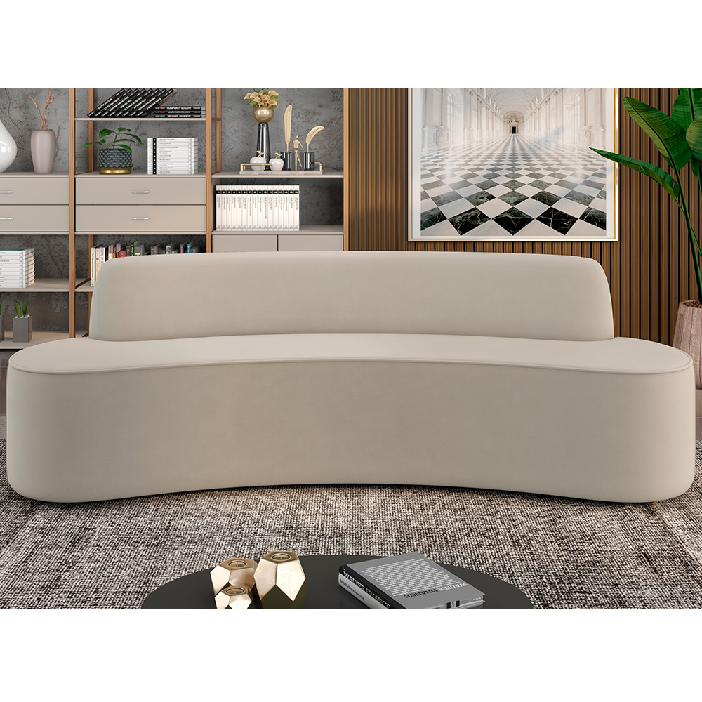 Sofá 3 Lugares Sala de Estar Cancún D02 Veludo Champagne 210 cm C-68 - Lyam Decor