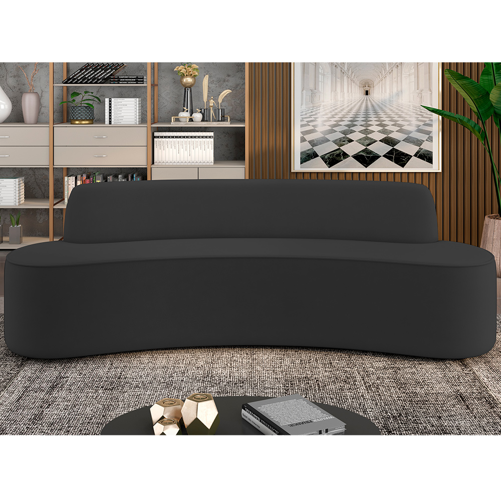 Sofá 3 Lugares Sala de Estar Cancún D02 Veludo Preto 180 cm C-300 - Lyam Decor