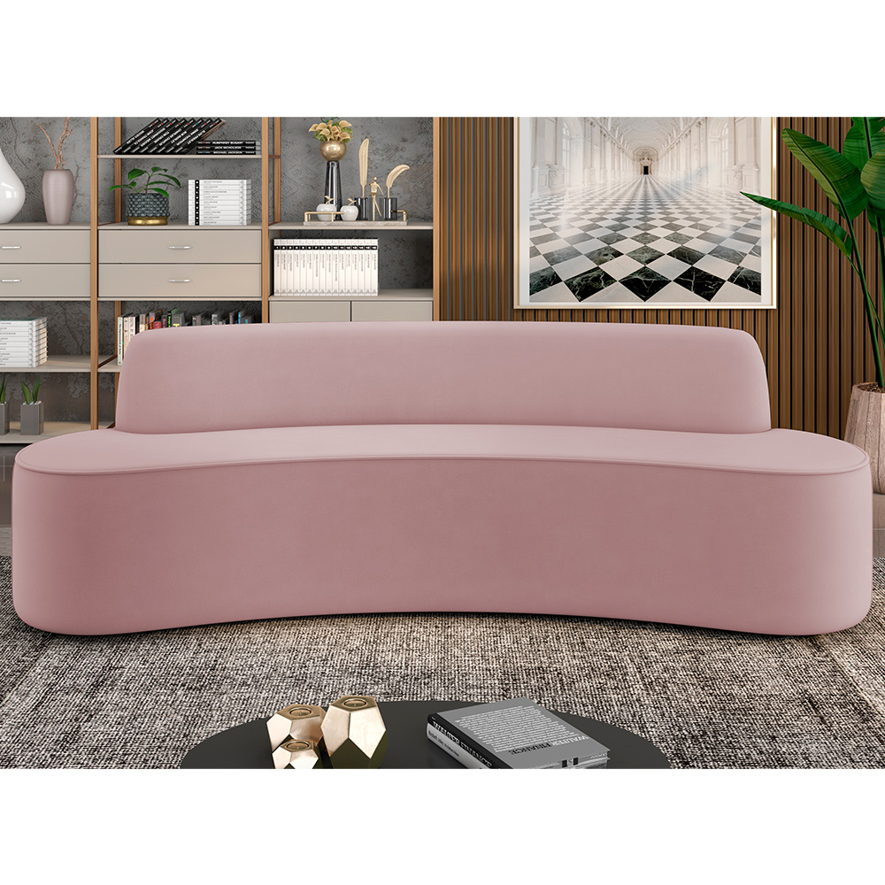 Sofá 3 Lugares Sala de Estar Cancún D02 Veludo Rosê 180 cm C-305 - Lyam Decor