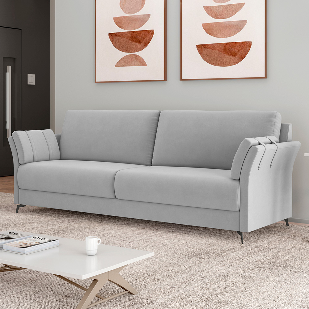 Sofá 3 Lugares Sala de Estar Living 223cm Álamo M03 Veludo Cinza - Lyam Decor