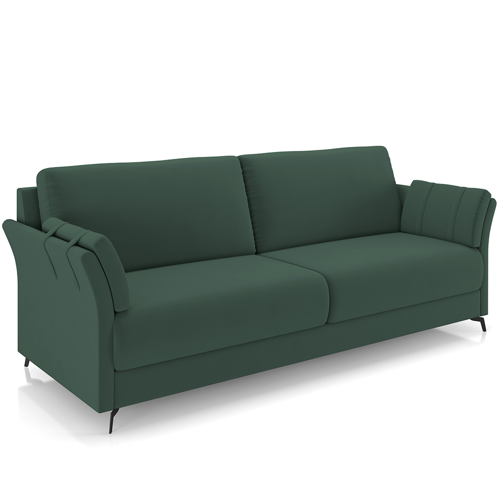 Sofá 3 Lugares Sala de Estar Living 223cm Álamo M03 Veludo Verde Musgo - Lyam Decor