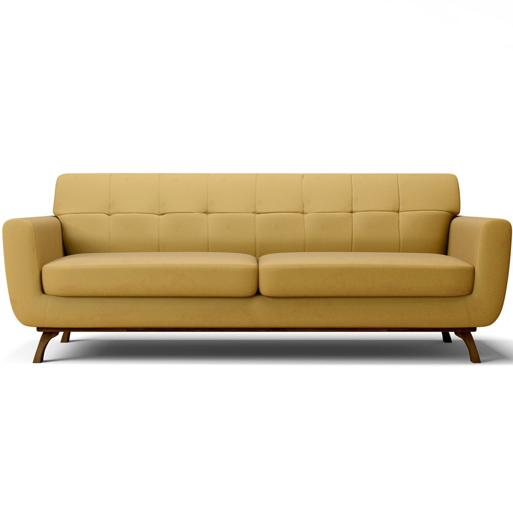 Sofá 3 Lugares Sala de Estar Miami 230 cm D02 Veludo Mostarda B-279 - Lyam Decor