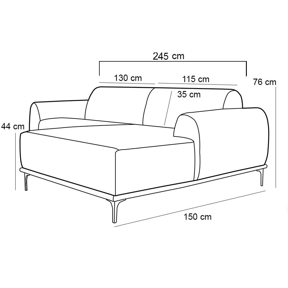 Sofá 3 Lugares com Chaise Direito Para Sala Molino 245 cm D02 Veludo Marsala B-278 -Lyam Decor