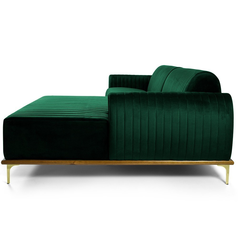 Sofá 3 Lugares com Chaise Direito Para Sala Molino 245 cm D02 Veludo Verde Musgo C-303 - Lyam Decor
