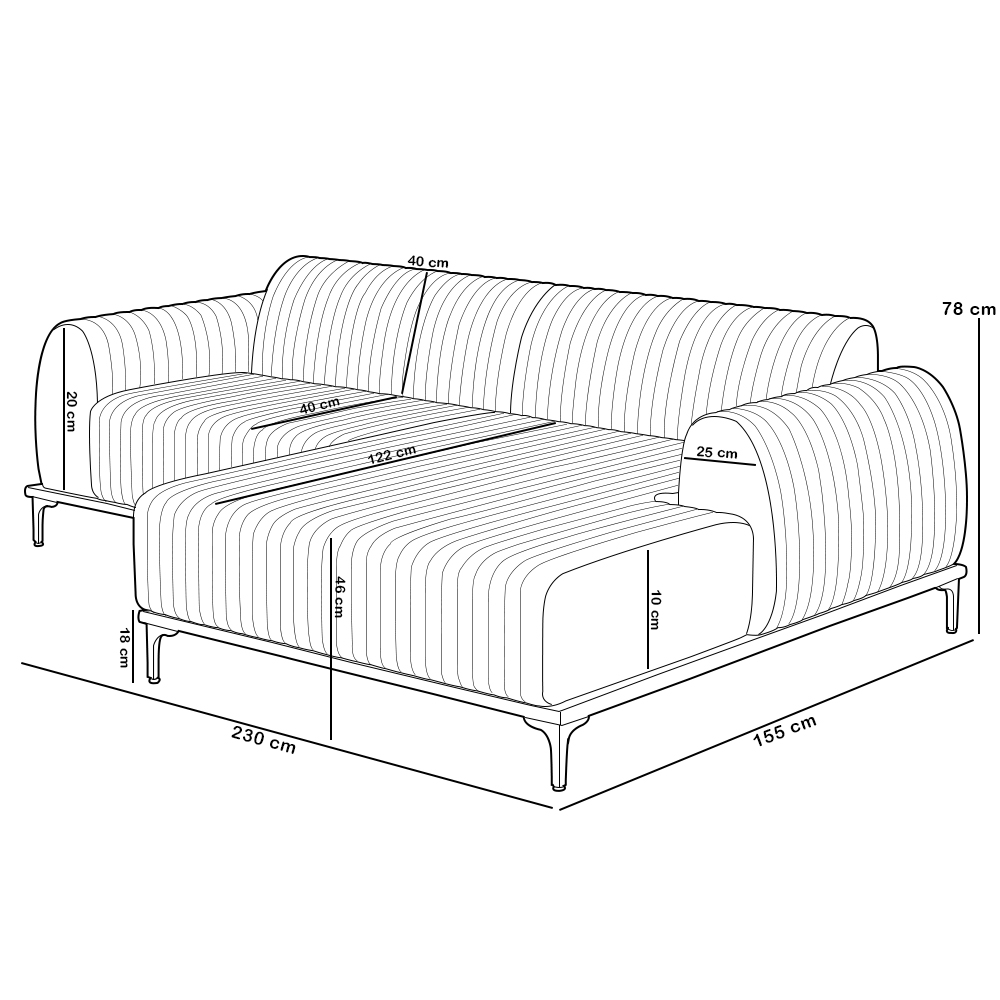 Sofá 3 Lugares com Chaise Direito Para Sala de Estar Molino 230cm D02 Base Castanho Pés D'ouro Couríssimo Whisky B-90 - Lyam Decor