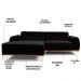 Sofá 3 Lugares com Chaise Esquerdo Para Sala Molino 245 cm D02 Veludo Preto B-300-Lyam Decor