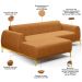 Sofá 3 Lugares com Chaise Esquerdo Para Sala de Estar Molino 245cm D02 Base Castanho Pés D'ouro Couríssimo Whisky B-90 - Lyam Decor