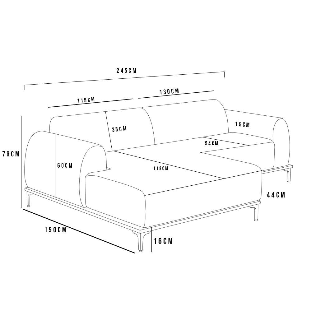 Sofá 3 Lugares com Chaise Esquerdo Para Sala de Estar Molino 245cm D02 Linho Bege C-107 - Lyam Decor