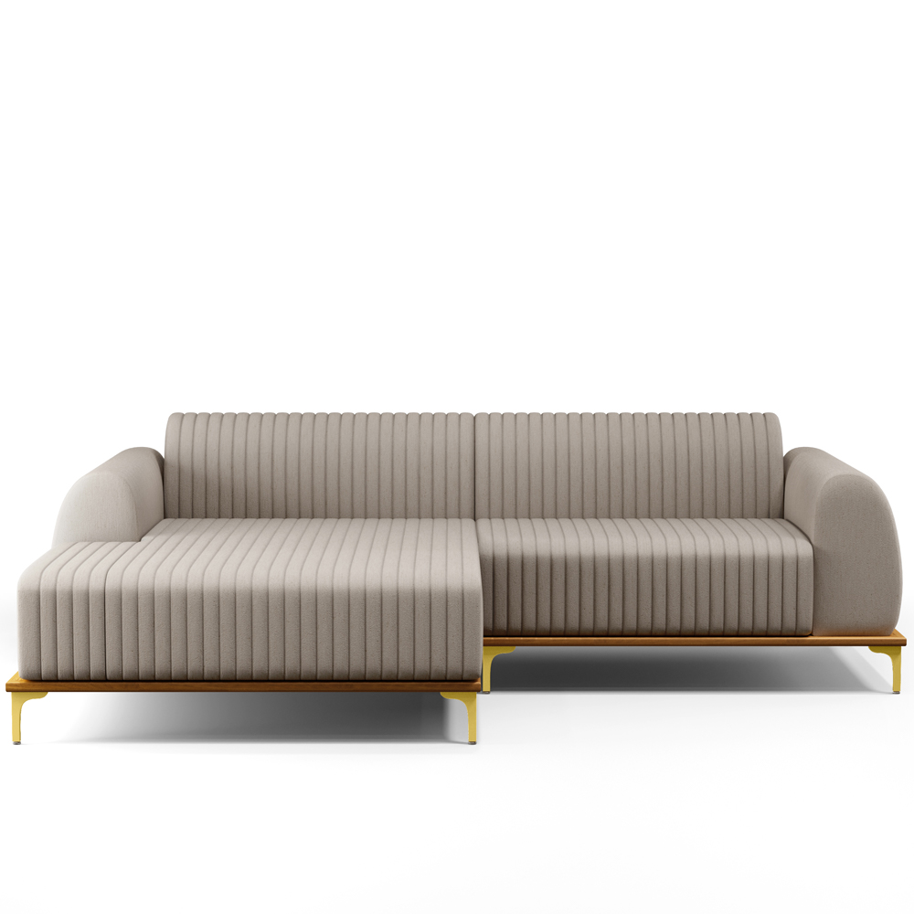 Sofá 3 Lugares com Chaise Esquerdo Para Sala de Estar Molino 245cm D02 Linho Bege C-107 - Lyam Decor