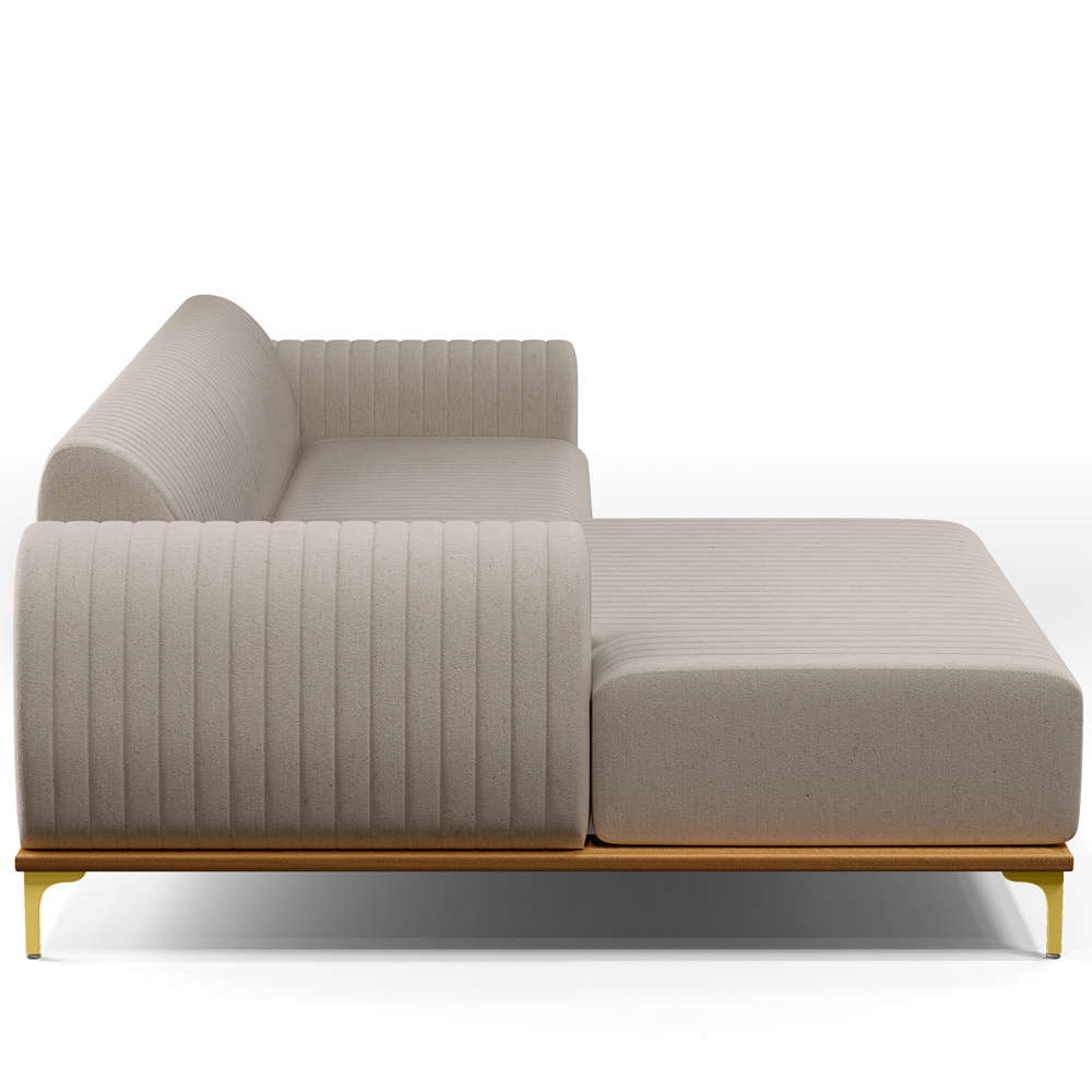 Sofá 3 Lugares com Chaise Esquerdo Para Sala de Estar Molino 245cm D02 Linho Bege C-107 - Lyam Decor