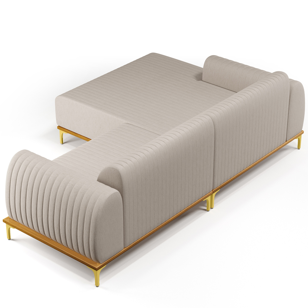 Sofá 3 Lugares com Chaise Esquerdo Para Sala de Estar Molino 245cm D02 Linho Bege C-107 - Lyam Decor