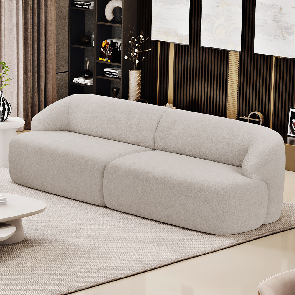 Sofá 4 Lugares Curvo Orgânico Para Sala Living 280cm Barolo L06 Bouclê Bege - Lyam Decor