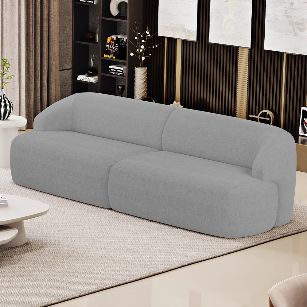 Sofá 4 Lugares Curvo Orgânico Para Sala Living 280cm Barolo L06 Linho Cinza Escuro - Lyam Decor