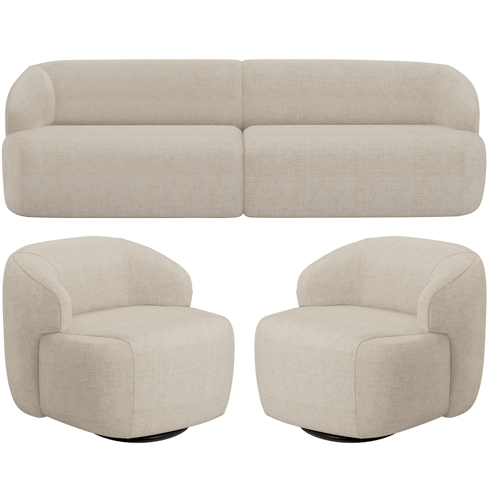 Sofá 4 Lugares Curvo Orgânico com 02 Poltronas Para Sala Living 280cm Barolo L06 Linho Bege Escuro - Lyam Decor