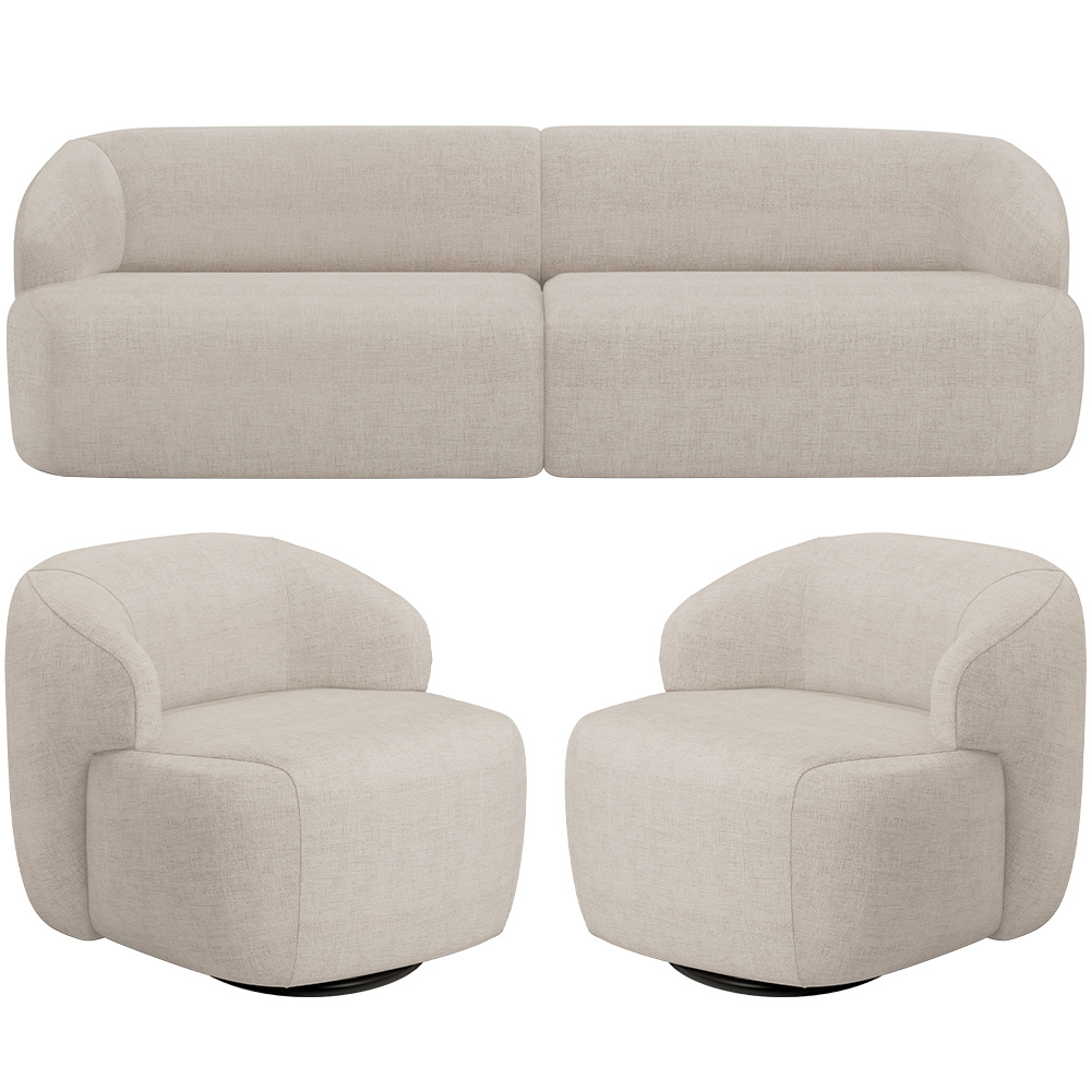 Sofá 4 Lugares Curvo Orgânico com 02 Poltronas Para Sala Living 280cm Barolo L06 Linho Bege TC1-102 - Lyam Decor