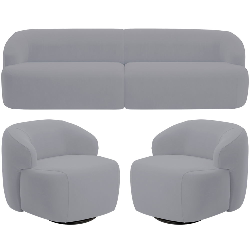 Sofá 4 Lugares Curvo Orgânico com 02 Poltronas Para Sala Living 280cm Barolo L06 Veludo Cinza - Lyam Decor