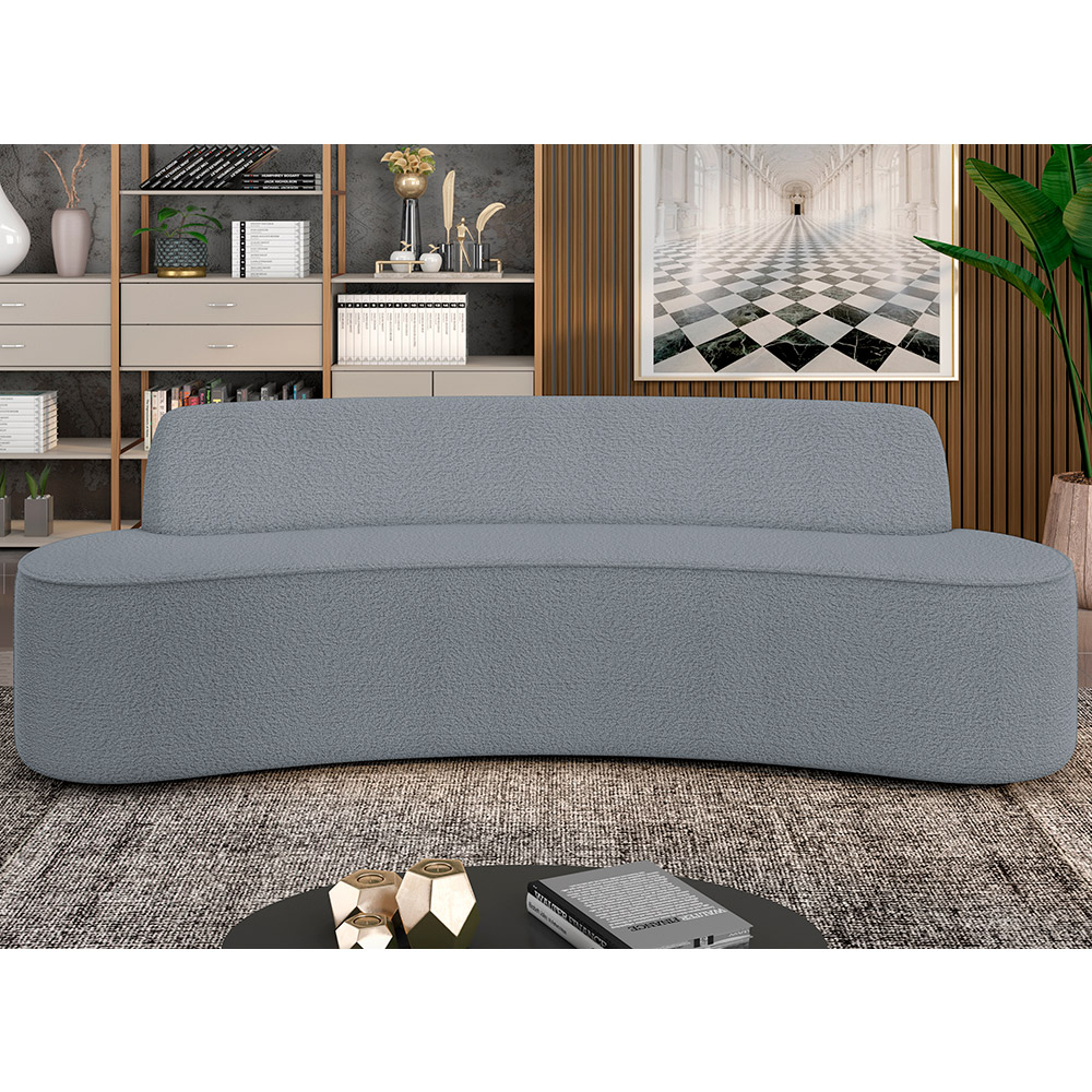 Sofá 4 Lugares Curvo Sala de Estar Living Cancún D02 Bouclê Cinza Escuro 260 cm B-64 - Lyam Decor
