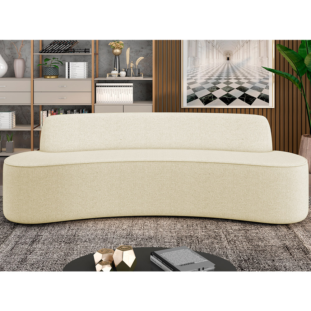 Sofá 4 Lugares Curvo Sala de Estar Living Cancún D02 Linho Bege 260 cm D-463 - Lyam Decor