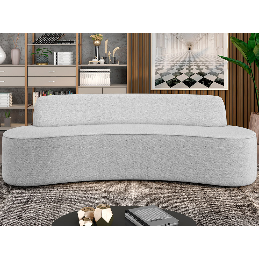 Sofá 4 Lugares Curvo Sala de Estar Living Cancún D02 Linho Cinza 260 cm D-315 - Lyam Decor