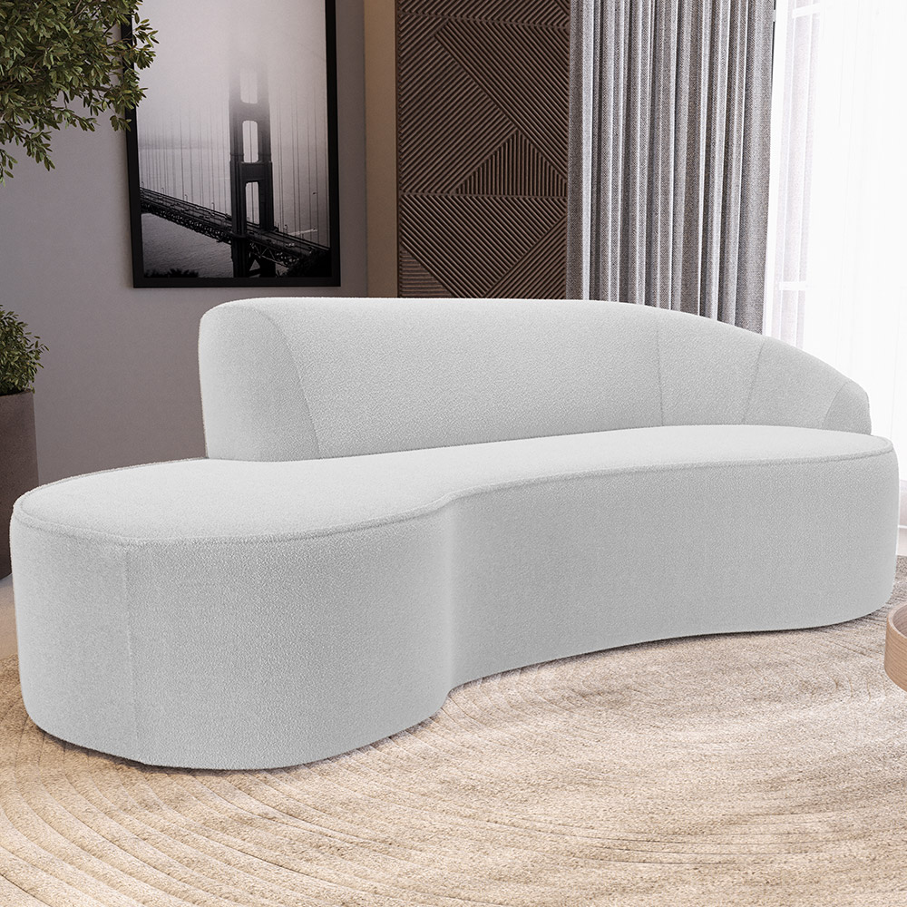 Sofá 4 Lugares Curvo Sala de Estar Living Firenze Direito D02 Bouclê Branco 260 cm B-53 - Lyam
