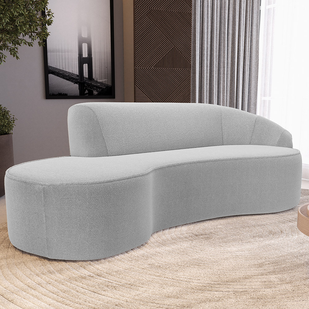 Sofá 4 Lugares Curvo Sala de Estar Living Firenze Direito D02 Bouclê Cinza 260 cm B-56 - Lyam