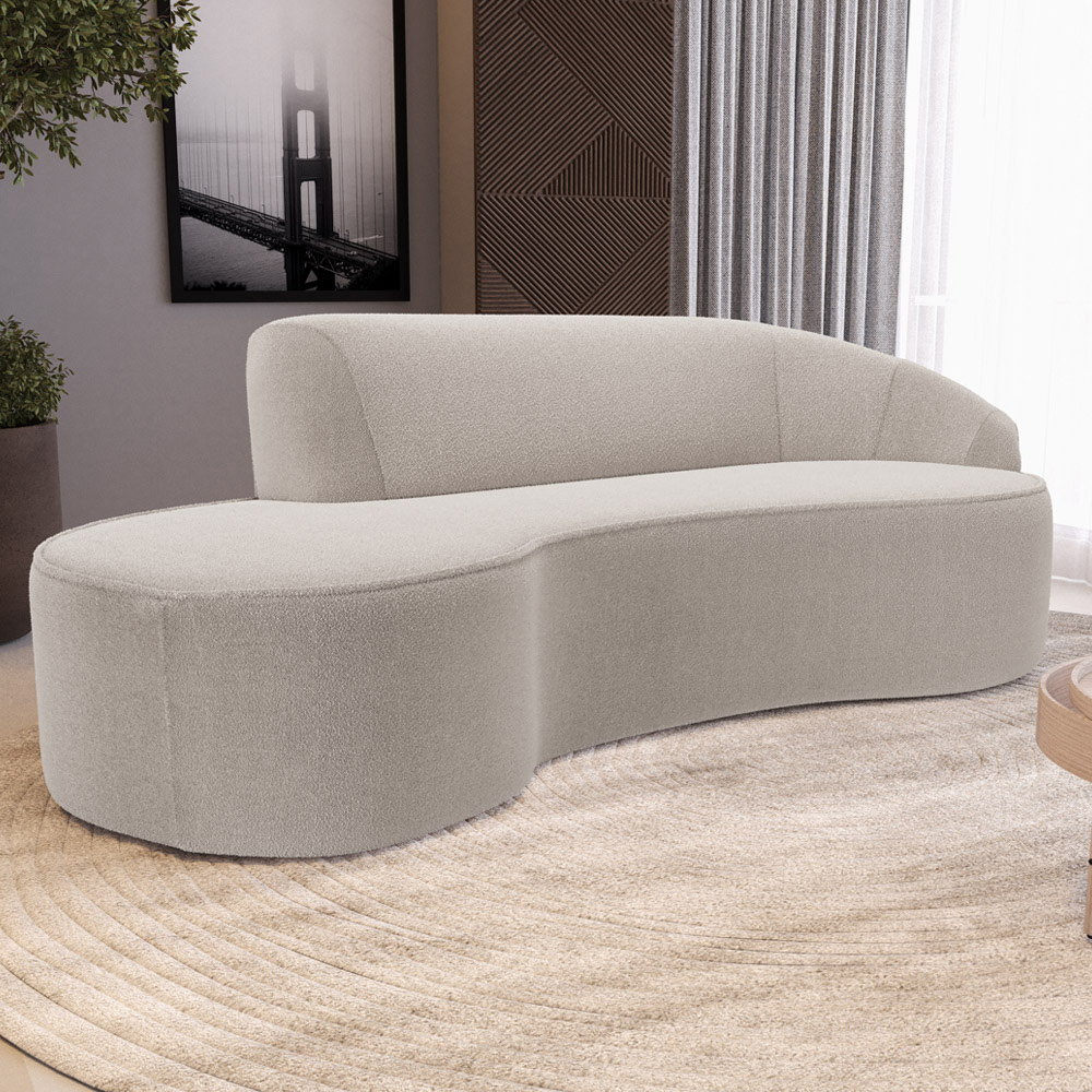 Sofá 4 Lugares Curvo Sala de Estar Living Firenze Direito D02 Bouclê Creme 260 cm B-54 - Lyam