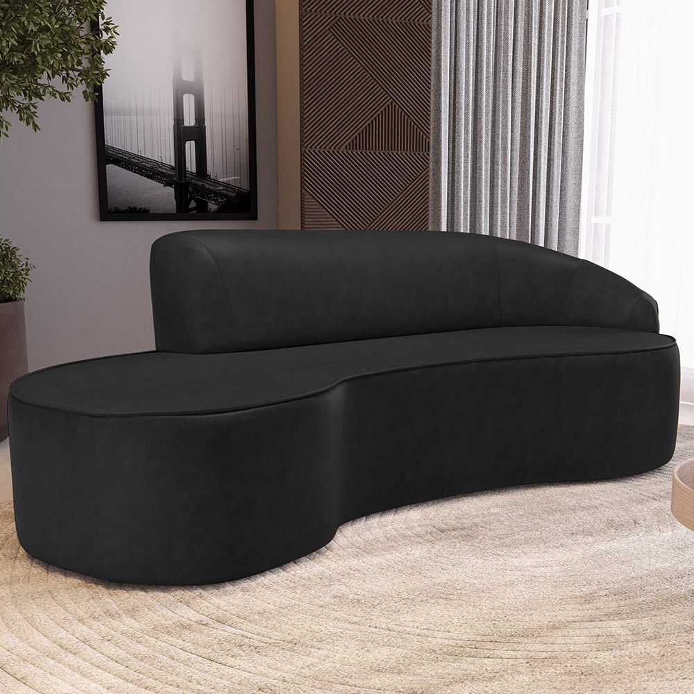 Sofá 4 Lugares Curvo Sala de Estar Living Firenze Direito D02 Couríssimo Preto 260 cm B-159 - Lyam