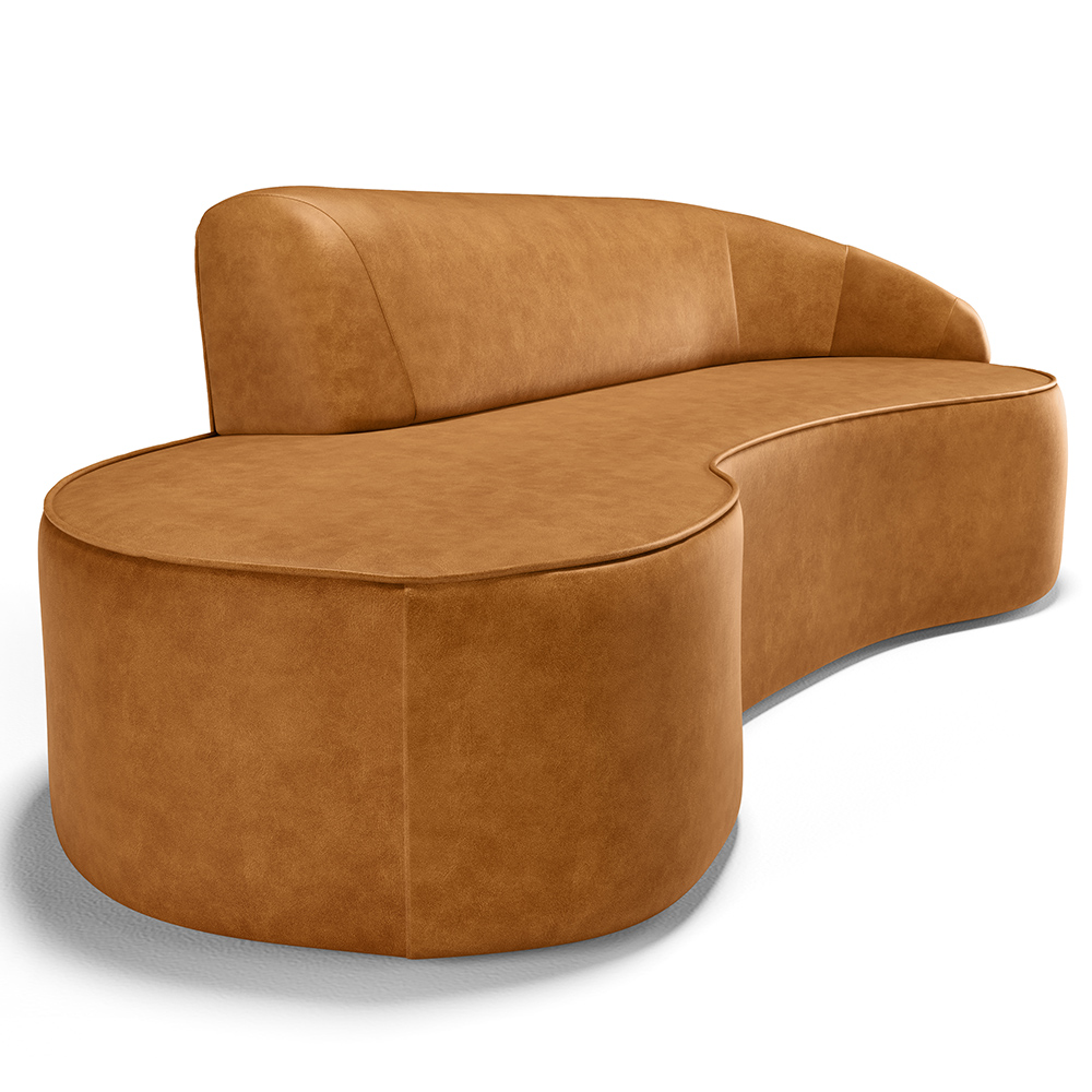 Sofá 4 Lugares Curvo Sala de Estar Living Firenze Direito D02 Couríssimo Whisky 260 cm B-90 - Lyam