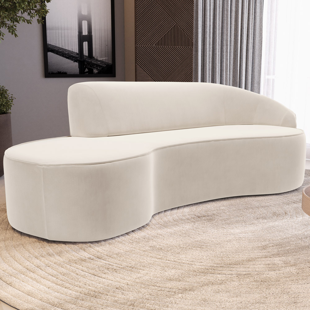 Sofá 4 Lugares Curvo Sala de Estar Living Firenze Direito D02 Veludo Bege 260 cm C-309 - Lyam