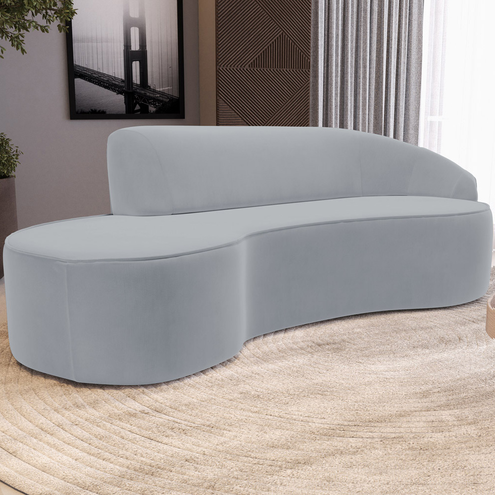 Sofá 4 Lugares Curvo Sala de Estar Living Firenze Direito D02 Veludo Cinza 280 cm C-317 - Lyam