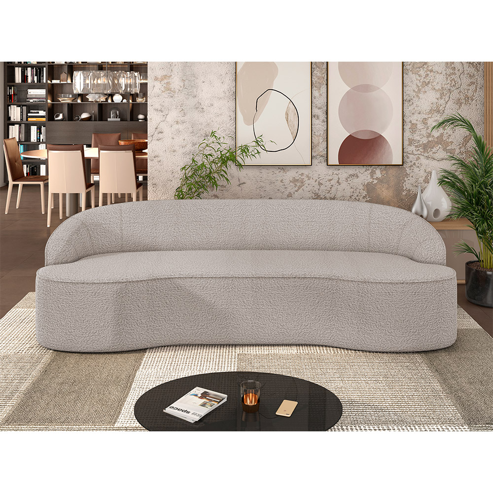 Sofá 4 Lugares Curvo Sala de Estar Living Lótus D02 Bouclê Bege 230 cm B-62 - Lyam Decor