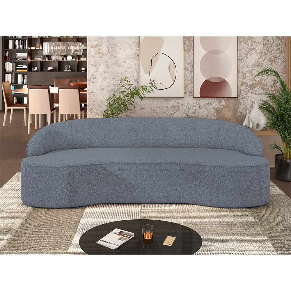 Sofá 4 Lugares Curvo Sala de Estar Living Lótus D02 Bouclê Cinza Escuro 260 cm B-64 - Lyam Decor