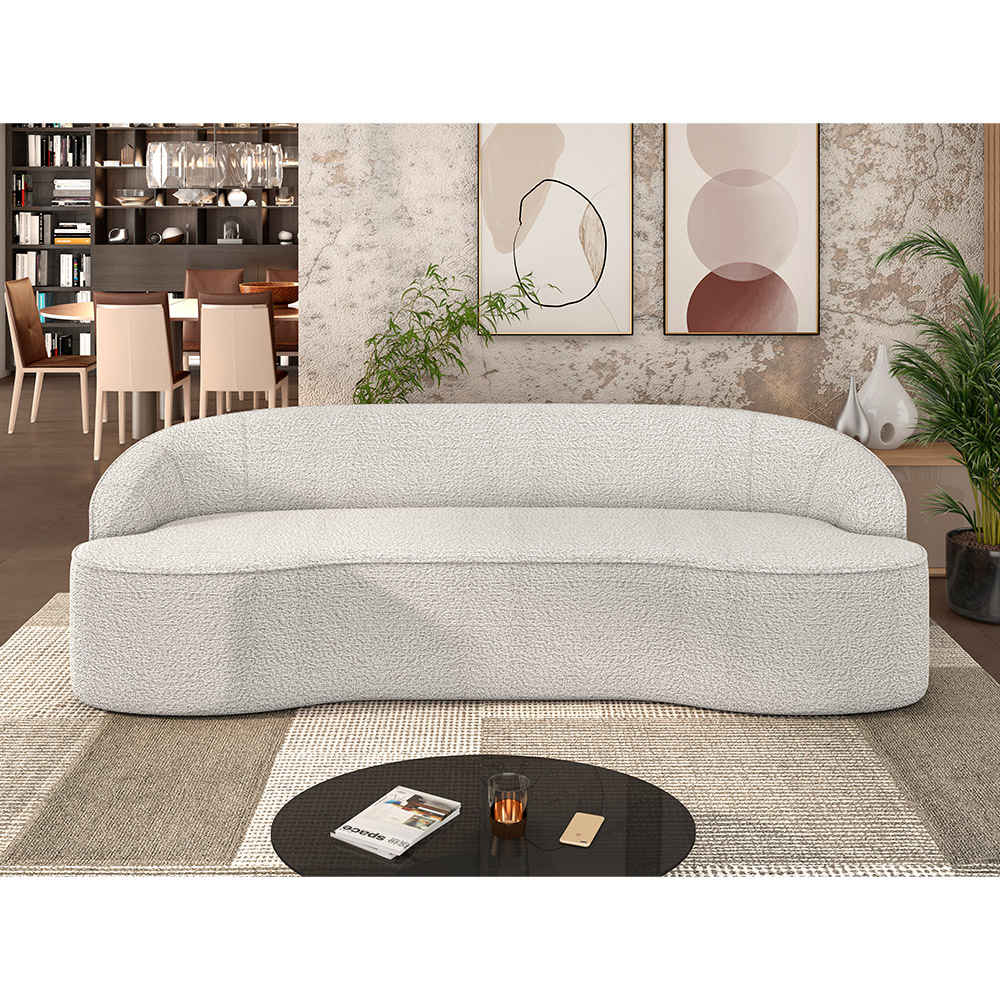 Sofá 4 Lugares Curvo Sala de Estar Living Lótus D02 Bouclê Creme 280 cm B-54 - Lyam