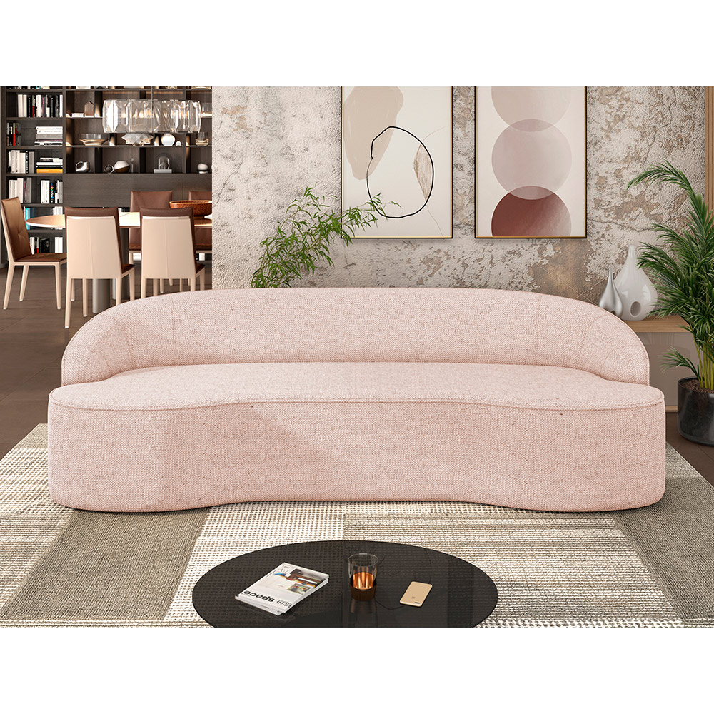 Sofá 4 Lugares Curvo Sala de Estar Living Lótus D02 Linho Rosê 260 cm C-105 - Lyam Decor