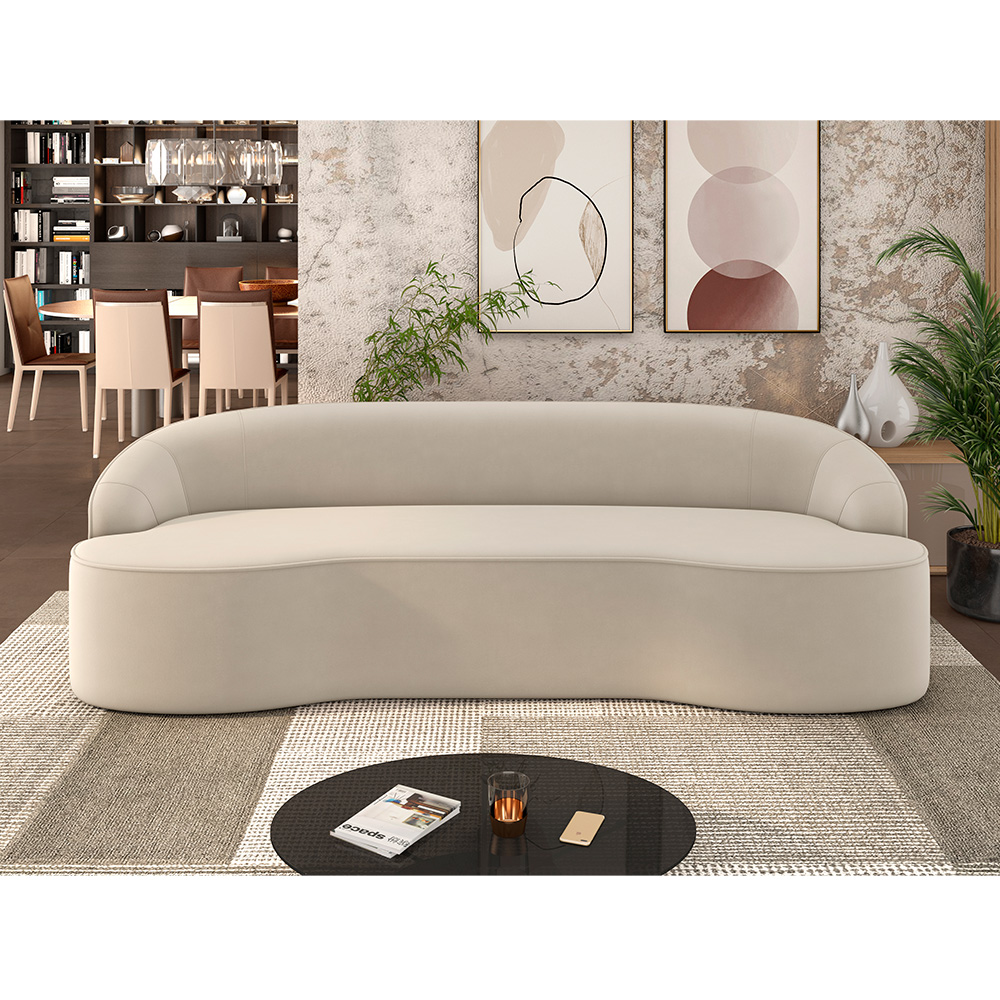 Sofá 4 Lugares Curvo Sala de Estar Living Lótus D02 Veludo Bege 260 cm C-309 - Lyam Decor