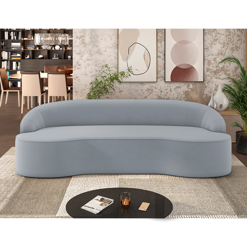 Sofá 4 Lugares Curvo Sala de Estar Living Lótus D02 Veludo Cinza 230 cm C-317 - Lyam Decor