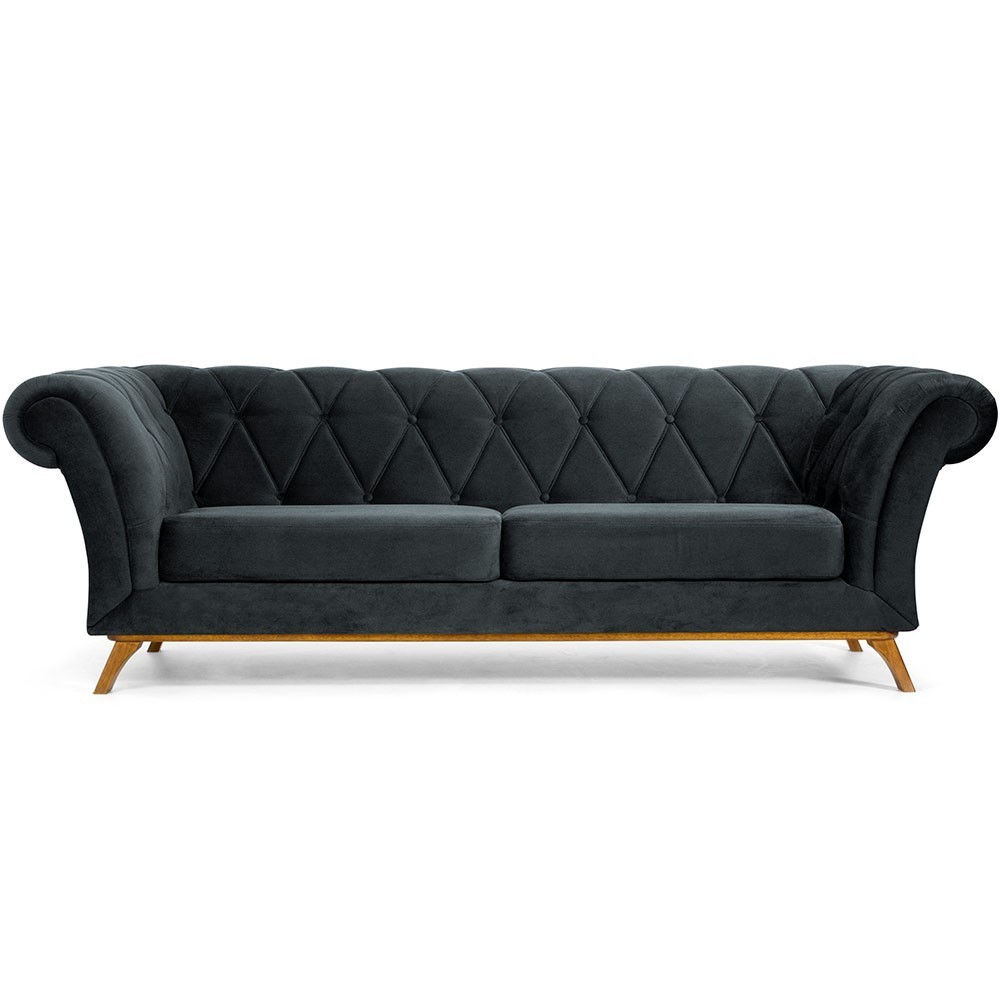 Sofá 4 Lugares Para Sala de Estar Império 260 cm D02 Veludo Cinza C-317 - Lyam Decor