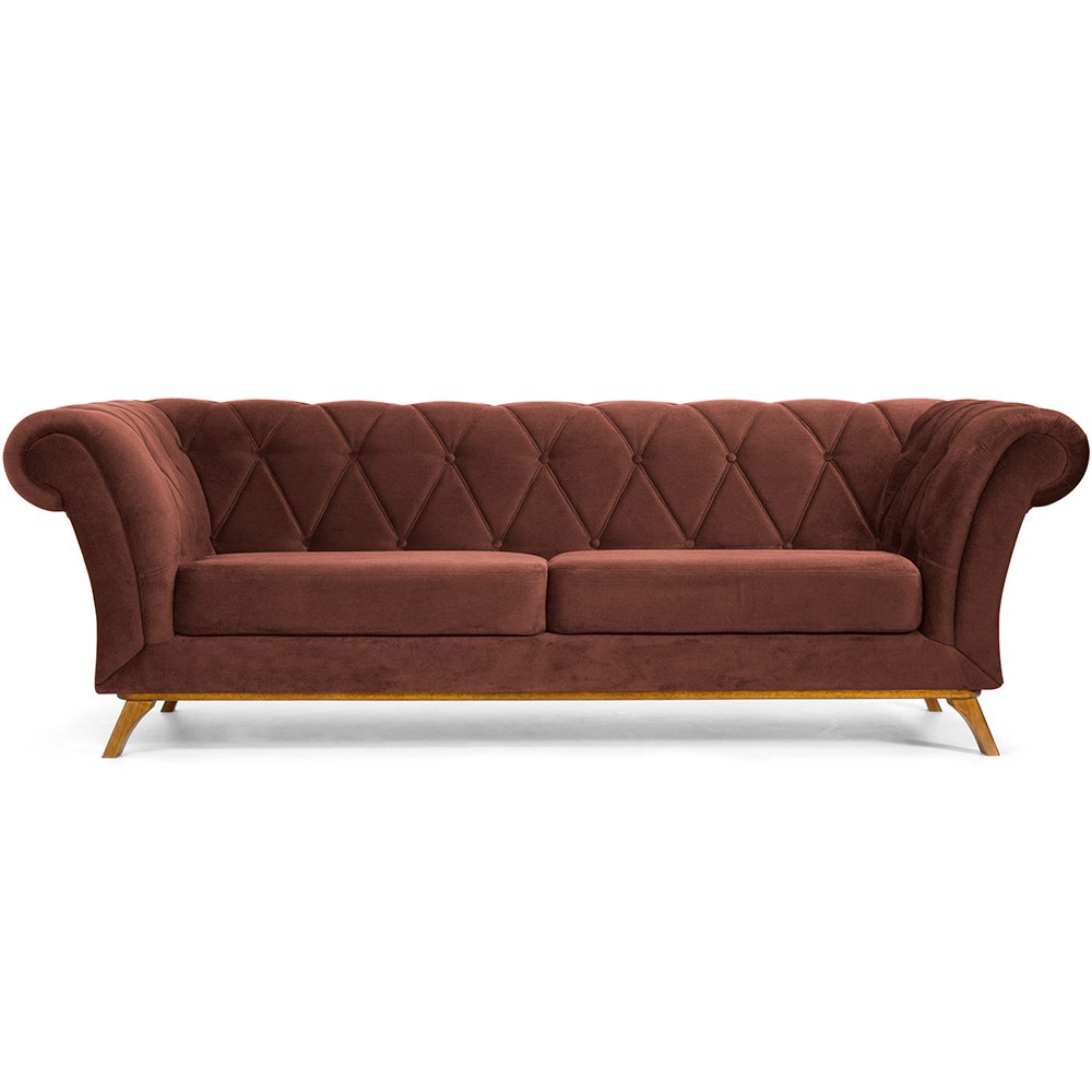 Sofá 4 Lugares Para Sala de Estar Império 260 cm D02 Veludo Marrom B-276 - Lyam Decor