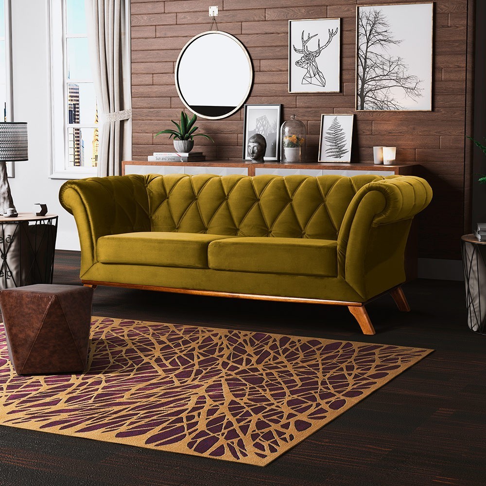 Sofá 4 Lugares Para Sala de Estar Império 260 cm D02 Veludo Mostarda B-260 - Lyam Decor
