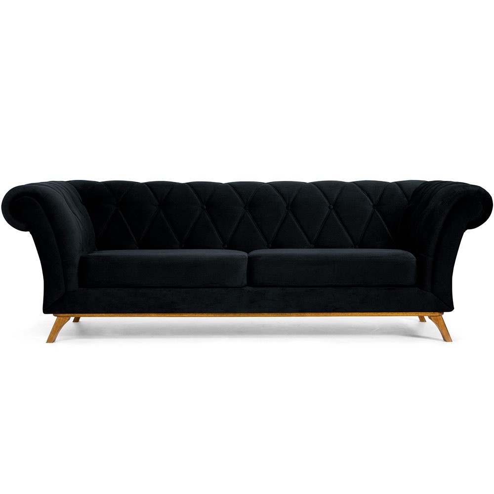 Sofá 4 Lugares Para Sala de Estar Império 260 cm D02 Veludo Preto B-300 - Lyam Decor