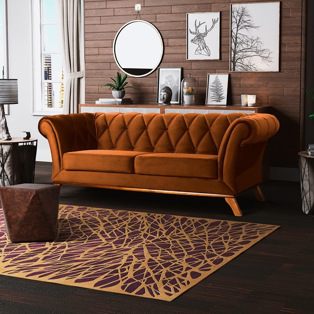 Sofá 4 Lugares Para Sala de Estar Império 260 cm D02 Veludo Telha B-262 - Lyam Decor