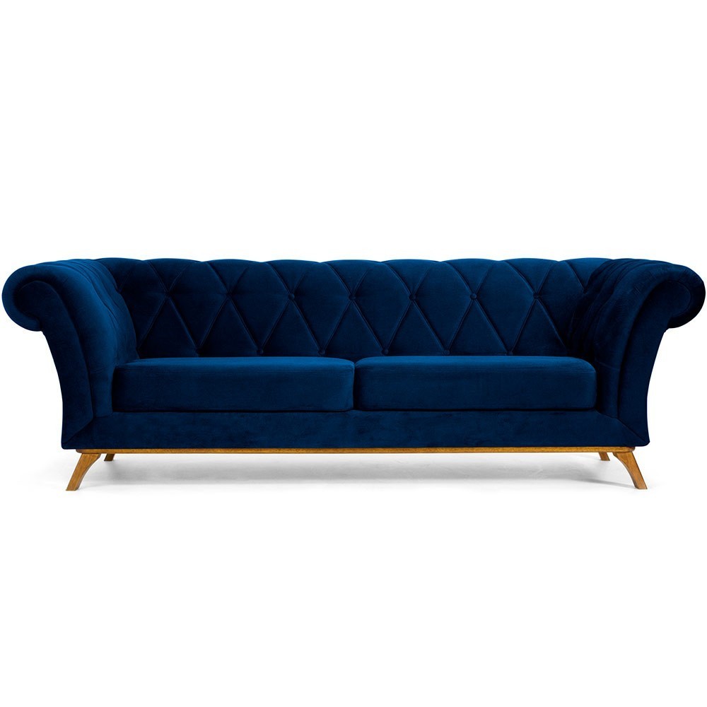 Sofá 4 Lugares Para Sala de Estar Império 280 cm D02 Veludo Azul Oxford C-304 - Lyam Decor