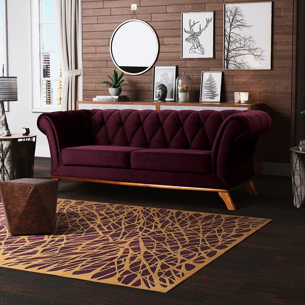 Sofá 4 Lugares Para Sala de Estar Império 280 cm D02 Veludo Roxo Grape C-292 - Lyam Decor