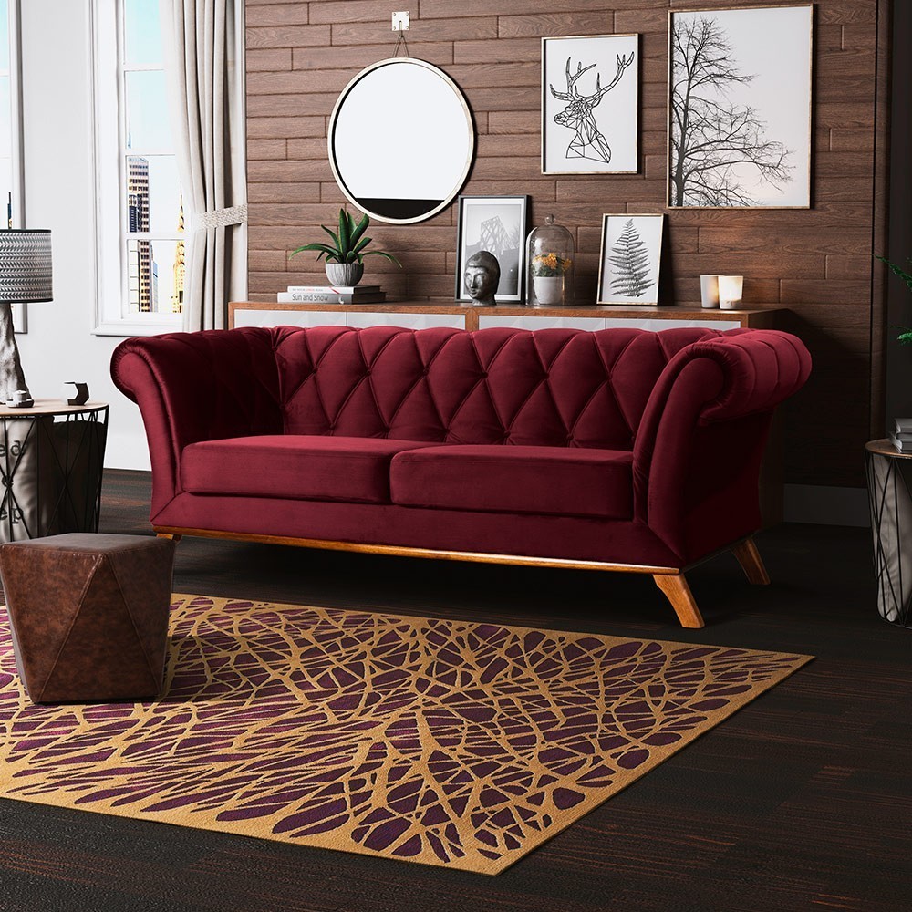 Sofá 4 Lugares Para Sala de Estar Império 300 cm D02 Veludo Marsala B-278 - Lyam Decor