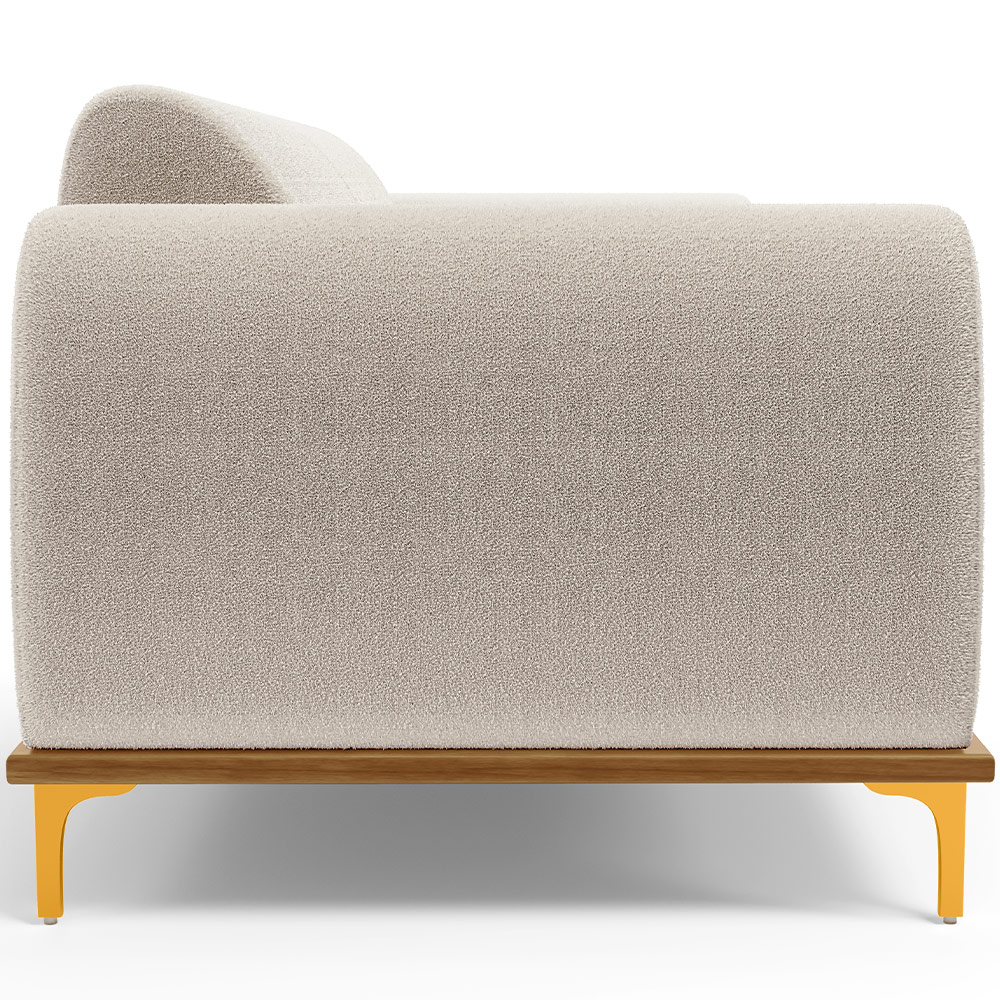 Sofá 4 Lugares Para Sala de Estar Kiev 300cm D02 Base Castanho Pés D'ouro Bouclê Creme C-54 - Lyam Decor