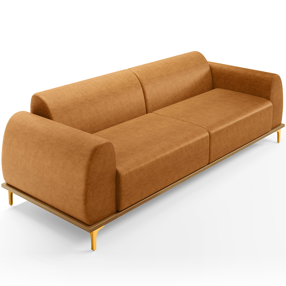 Sofá 4 Lugares Para Sala de Estar Kiev 300cm D02 Base Castanho Pés D'ouro Couríssimo Whisky B-90 - Lyam Decor
